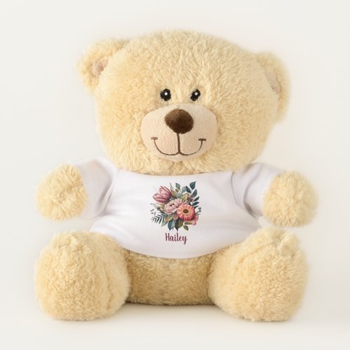 Add Name Floral Teddy Bear