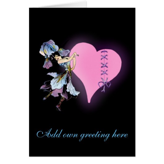 Add name Flower Fairy card - vintage art hearts (Front)