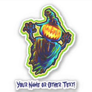 Add Name Flying Pumpkin Ghost Witch Hat Halloween  Sticker