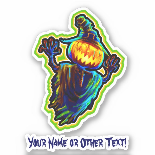 Add Name Flying Pumpkin Ghost Witch Hat Halloween  Sticker (Front)