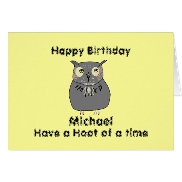 Add Name front Hooty Owl Birthday Cards