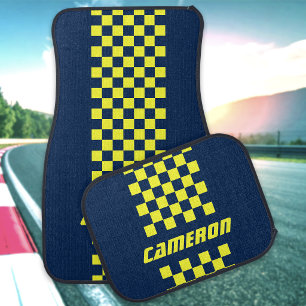 Add Name Fully Custom Colors Checkered Stripe Car Floor Mat