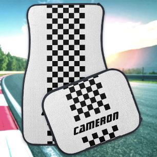 Add Name Fully Custom Colors Checkered Stripe Car Floor Mat