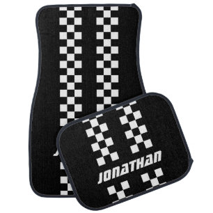 Add Name Fully Custom Colors Checkered Stripes Car Floor Mat