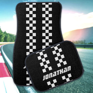 Add Name Fully Custom Colors Checkered Stripes Car Floor Mat