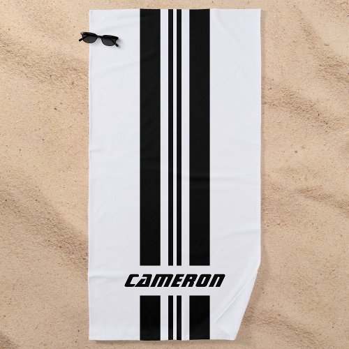 Add Name Fully Custom Colors Racing Stripes 1 Beach Towel