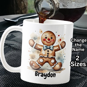 Add Name, Gingerbread Man for Christmas Coffee Mug