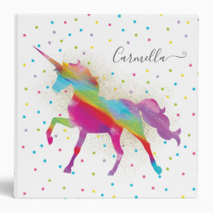 Add Name - Gold Glitter Rainbow Unicorn Invitation Binder