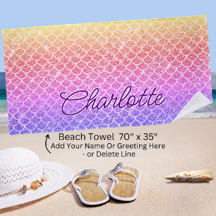 Add Name Gold Pink Mauve Mermaid Scales  Beach Towel