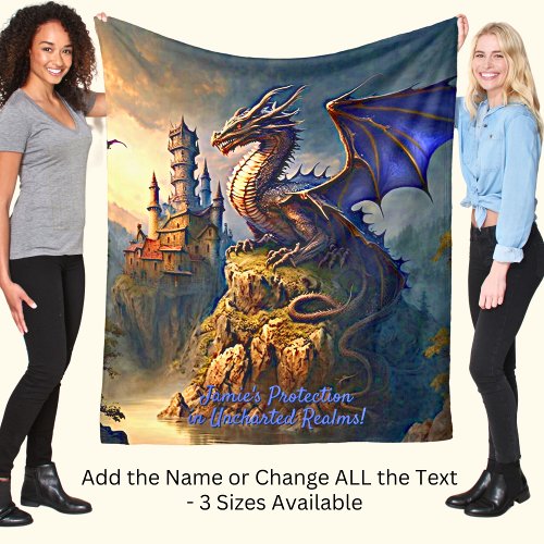 Add Name Golden Blue Purple Dragon at Sunset Fleece Blanket