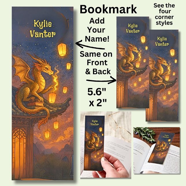 Add Name - Golden Dragon with Lantern Bookmarks (Creator Uploaded)