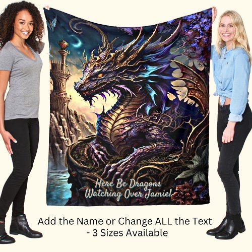 Add Name Golden Dragon with Tower Fleece Blanket