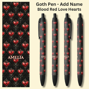 Add Name, Goth Gothic Blood Red Valentines Hearts Pen