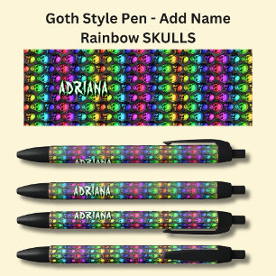 Add Name, Goth Gothic Rainbows Skulls on Black Pen