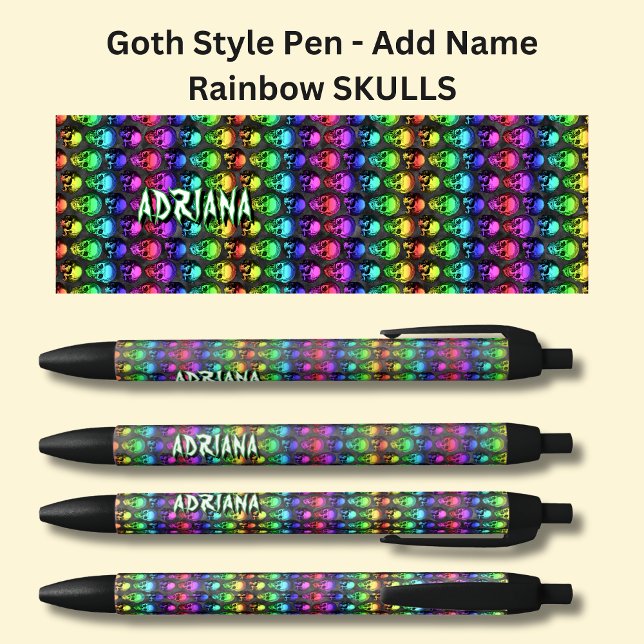 Add Name, Goth Gothic Rainbows Skulls on Black Pen (Creator Uploaded)