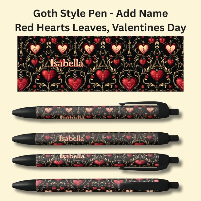 Add Name, Goth Gothic Red Valentines Hearts  Leaf Pen (Creator Uploaded)