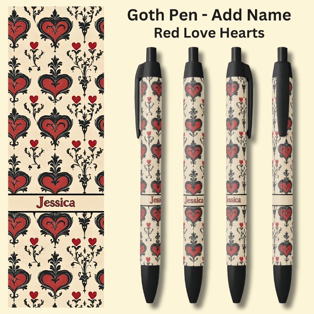 Add Name, Goth Gothic Red Valentines Love Hearts  Pen (Creator Uploaded)