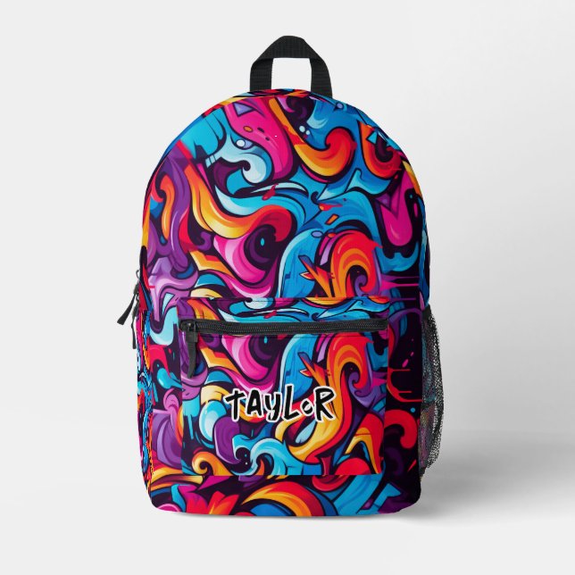 Add Name Graffiti Design Boy or Girl School  Printed Backpack (Front)