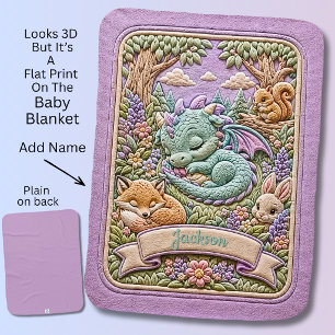 Add Name Green Baby Dragon in Woodland Baby Blanket