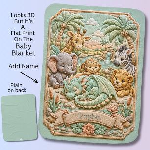 Add Name Green Baby Dragon in Zoo Baby Blanket