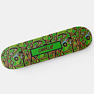 Add Name, Green Brown Graffiti Skateboard