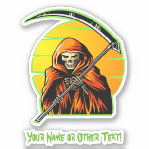 Add Name Green Brown Grim Reaper Sunset Halloween Sticker