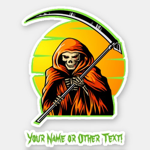 Add Name Green Brown Grim Reaper Sunset Halloween Sticker