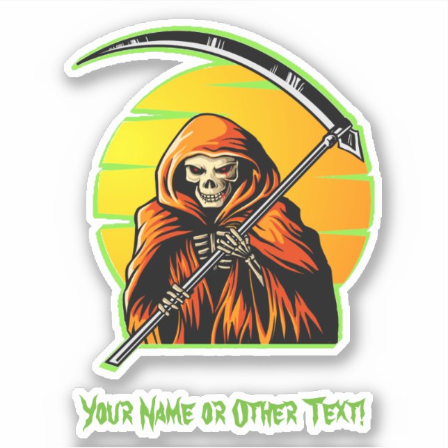 Add Name Green Brown Grim Reaper Sunset Halloween Sticker (Front)