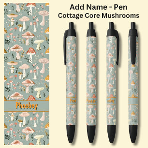 Add Name, Green Cottage Core Mushrooms Pen