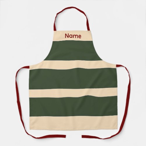 Add Name Green + Creme Stripes Kitchen Crafts   Apron