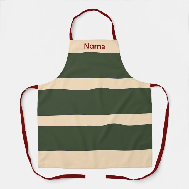 Add Name Green + Creme Stripes Kitchen Crafts   Apron (Front)