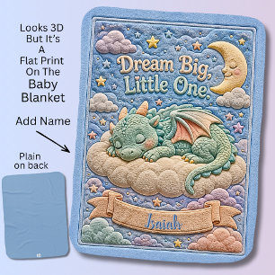 Add Name Green dragon on Cloud Blue  Baby Blanket