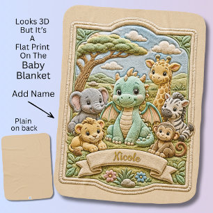 Add Name Green Gold Baby Dragon in Zoo Baby Blanket
