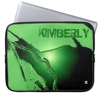 Add Name Green Latex Emboss Laptop Zip Sleeve by spiceyourdevice at Zazzle