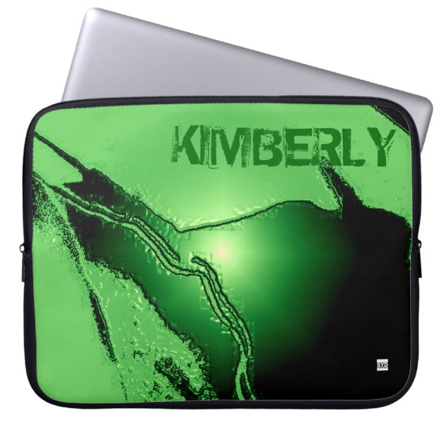 Add Name Green Latex Emboss Laptop Zip Sleeve (Front)