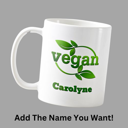 Add Name Green Leaves Vegan Coffee Mug