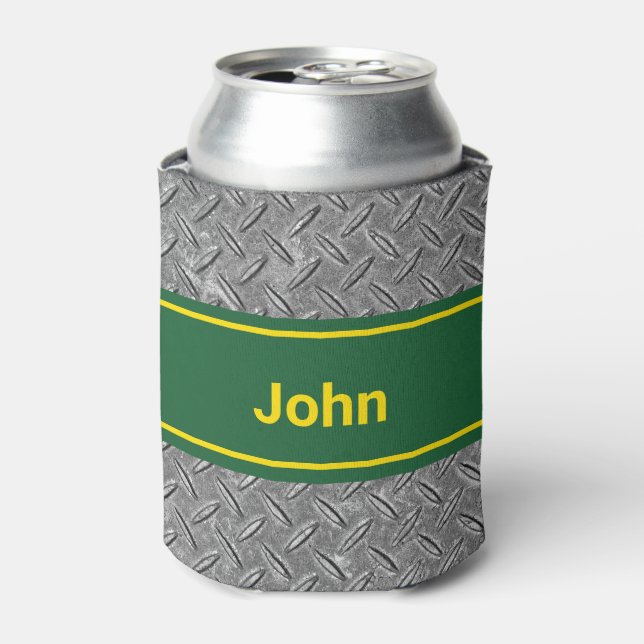 Add Name Green & Metal Image Tall Can Cooler (Can Front)