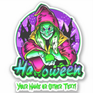 Add Name, Green Purple Witch Apple Ball Sticker