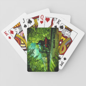 Add Name Green Steam Train Engine Old Locomotive P Playing Cards