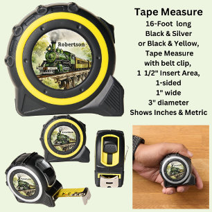 Add Name - Green Steam Train on Bridge  Tape Measure