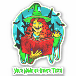Add Name, Green Yellow Red Witch Divine Signs Book Sticker