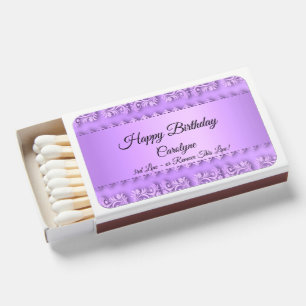 Add Name Greeting Any Text Purple Floral  Matchboxes