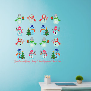 Add Name Greeting, approx 7" tall Snowmen Set Wall Decal