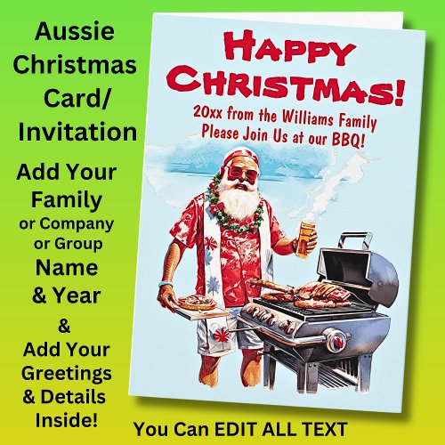 Add Name Greeting Text Santa BBQ Christmas Invite