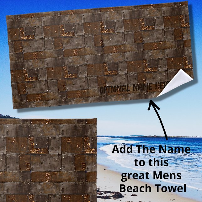 Add Name, Grungy Metal Steel Wall with Panels  Beach Towel (Creator Uploaded)