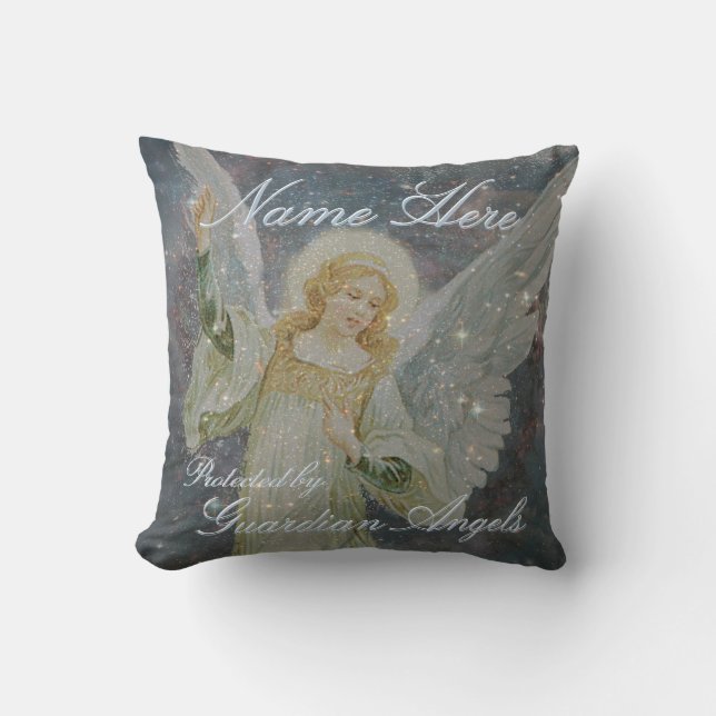 Add Name Guardian Angel Throw Pillow (Front)
