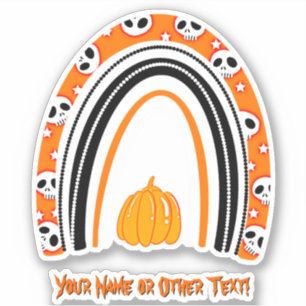 Add Name, Halloween Rainbow Skulls Pumpkin orange  Sticker