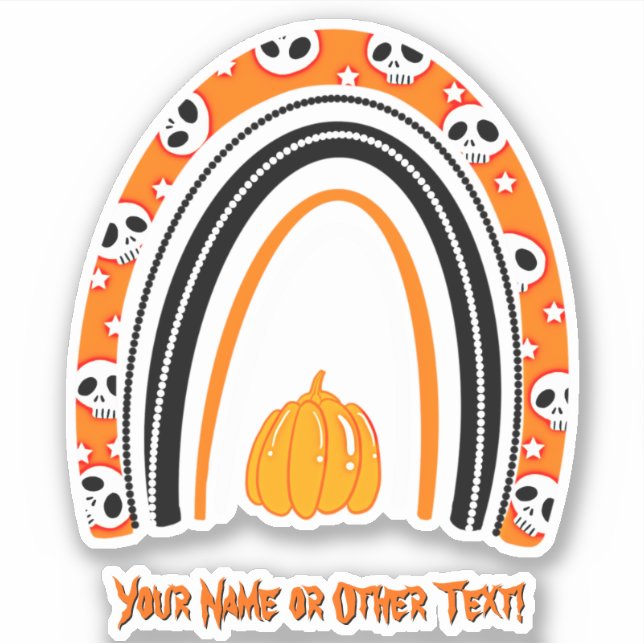 Add Name, Halloween Rainbow Skulls Pumpkin orange  Sticker (Front)