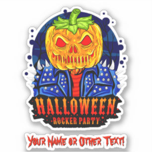 Add Name, Halloween Rocker Party Pumpkin Head Sticker