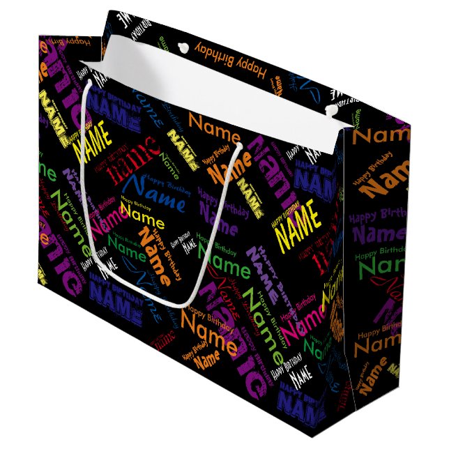 Add Name, Happy Birthday Large Gift Bag (Front Angled)
